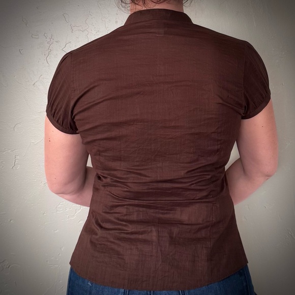 Merona Brown Floral Embroidered Short Sleeve Button Up Shirt - Picture 2 of 5